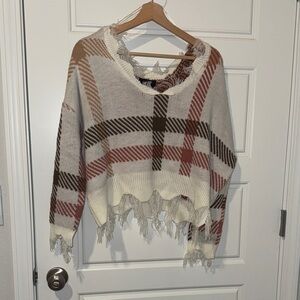 distressed plaid sweater